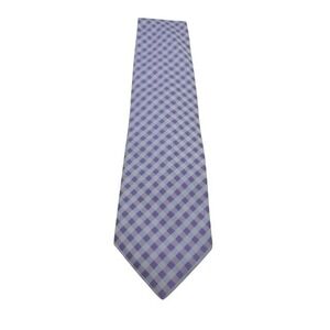 Ermenegildo Zegna Silk Tie Purple Blue Gingham Check Pattern Vintage Wide Italy